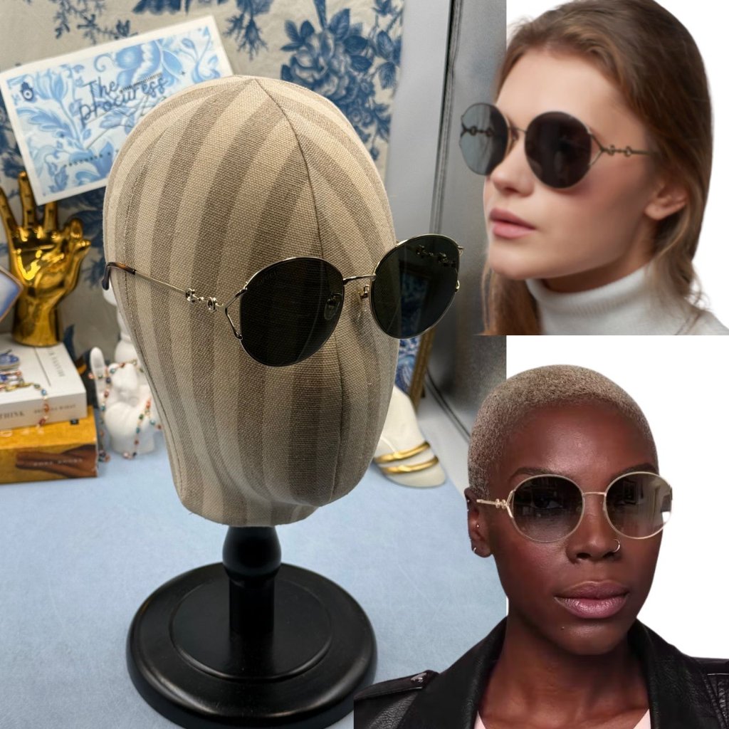 Gucci Nwot Gg1017 001 Gold Metal Rimmed Round Sunglasses, Grey Lenses